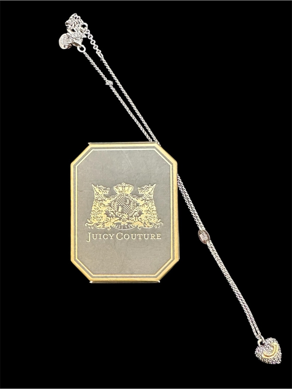 Juicy Couture Silver Heart Charm Necklace with Crystal Accent